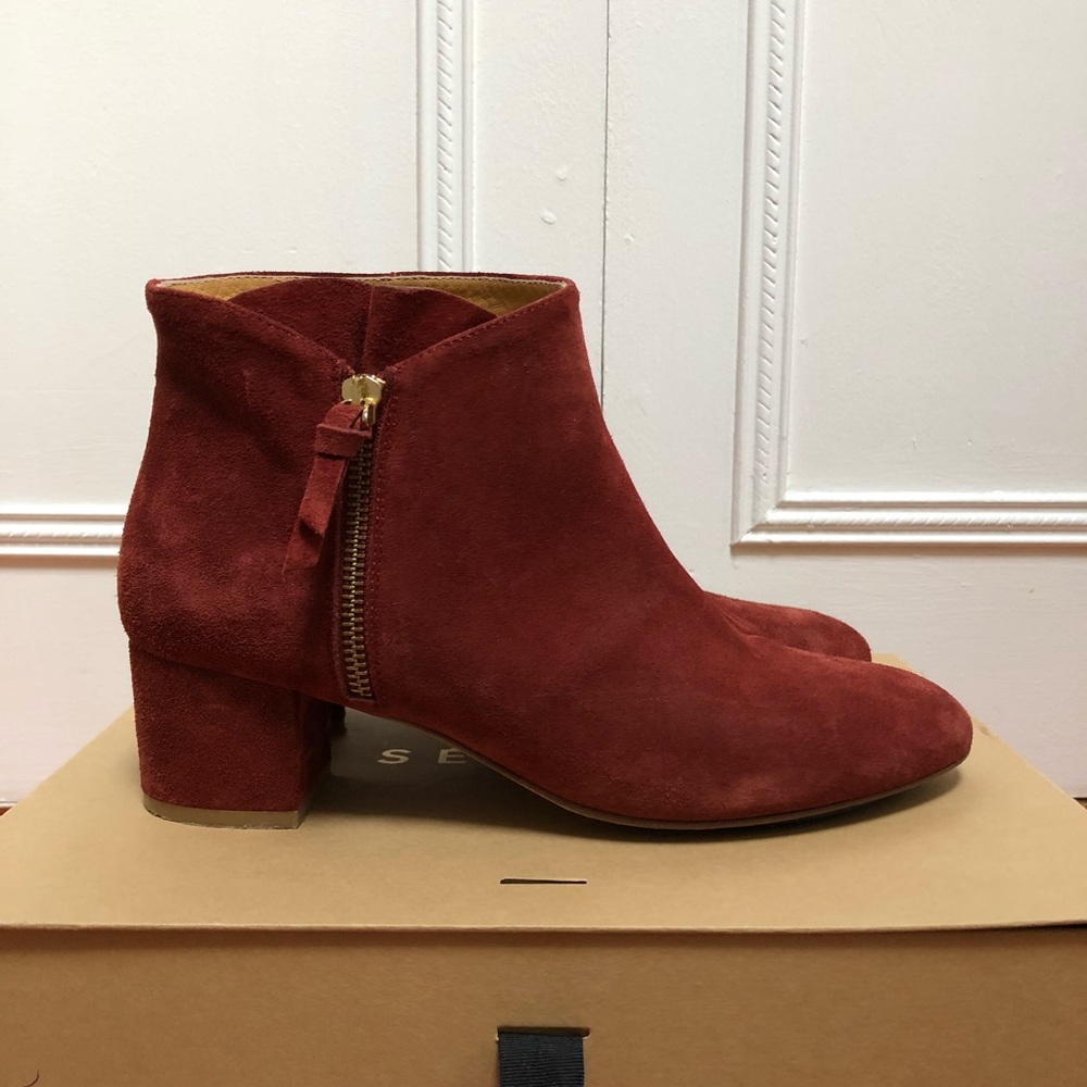 Sezane red suede boots